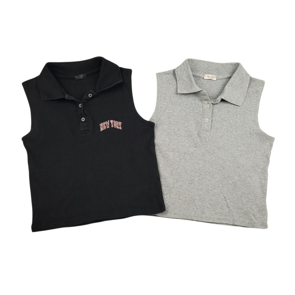 John Galt Brandy Melville Womens Crop Top Lot OS Sleeveless Polo Black Gray